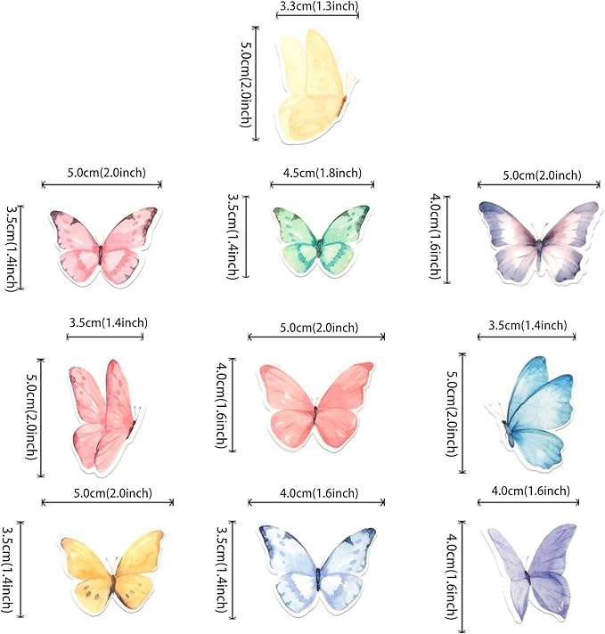 60 PCS Edible Butterfly Cupcake Toppers Edible Fondant for Cake Wafer Paper Butterflies Cupcake Picks Butterfly Cake Decorations Butterflies Theme Birthday Anniversary Wedding Party Supplies Colorful