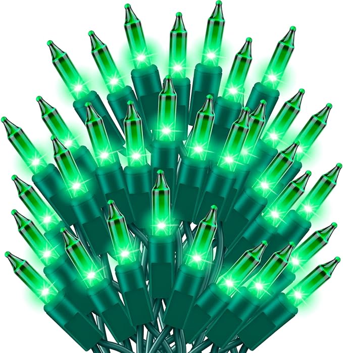 Ultra-Bright Connect End to End Green Christmas Mini Light 300L 63.8Ft(2Sets-Each 150L)UL Listed Incandescent Bulb String Light for Indoor Outdoor Holiday Garden Party Christmas Tree Decor