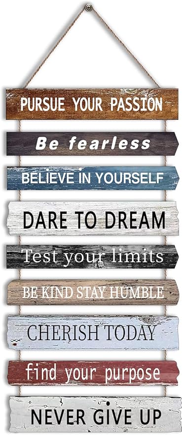 Joyhawk Motivational Wall Art Decor with Positive Quotes, Inspirational Wall Art Room Decor for Teen Girls Women, Rustic Wall Hanging Plaque Sign for Home Office Living Room Bathroom - 12x24 inch