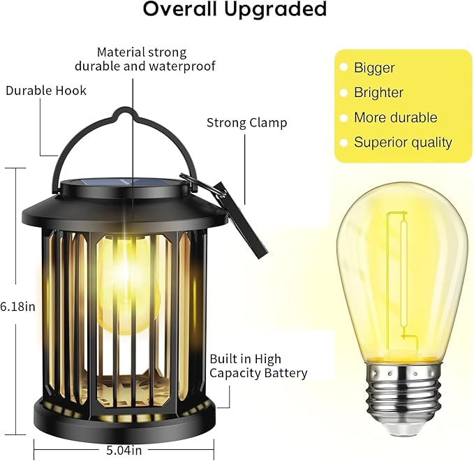 Solar Lanterns Outdoor All-Weather Resistance Upgraded Solar-Powered LED Flame Lanterns - Waterproof Outdoor Hanging Solar Lighting for Garden, Porch, and Pathway Decor (2)