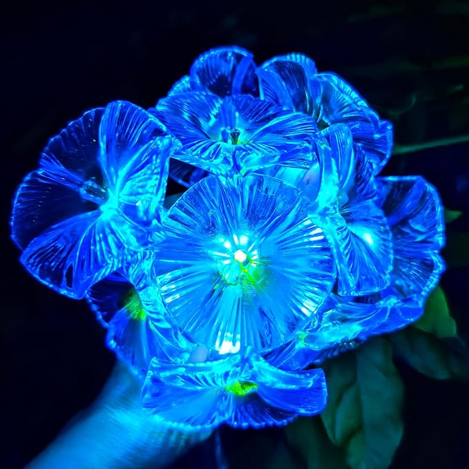 Solar Petunia Blue Morning Glory Flowers and Solar Hawaiian Frangipani Flower String Lights Tropical Flowers