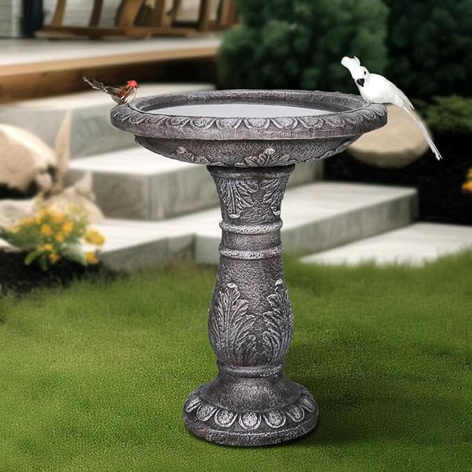 Concrete Bird Bath for Outdoors - 24.4" H * 20" Φ Bird Bath for Outside, Classical Birdbath Patio Decor