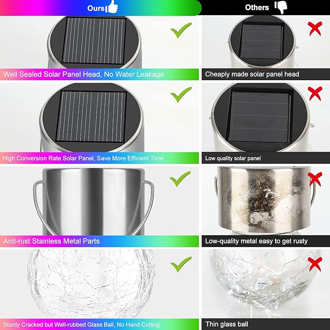 12Pack Outdoor Hanging Solar Lights - Cracked Glass Solar Lights Waterproof LED Decorative Ball Lights Tree Solar Powered Globe Lights with Hook for Garden Yard Fence Christmas Decoration, Multicolor