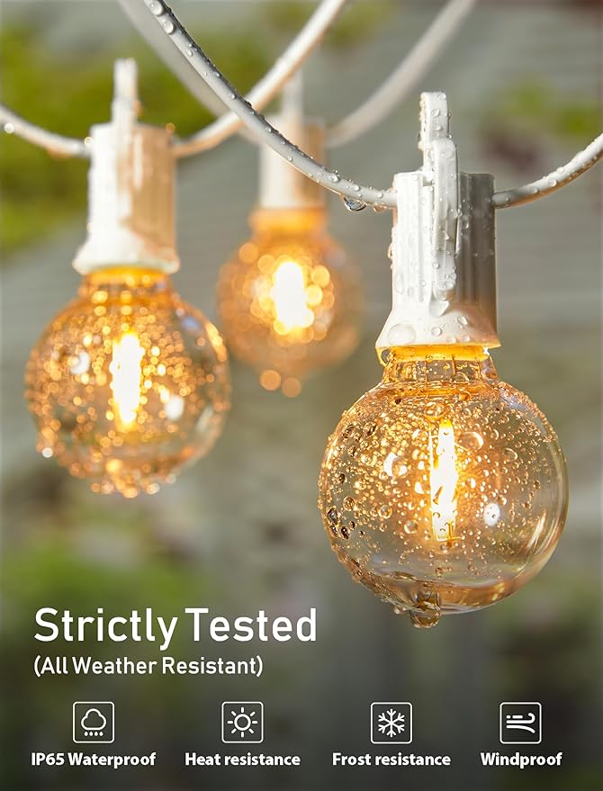 Brightown 60 Feet LED Outdoor String Lights with Shatterproof G40 Edison Bulbs, Connectable and Weatherproof Strand, Commercial Grade Patio Lights for Backyard Garden Patio Decorative, White