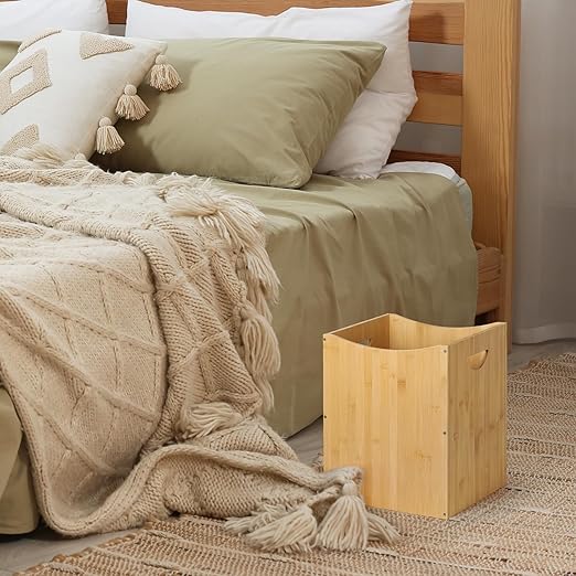 Trash Can Rectangular 5 Gallon Bamboo Waste Basket with Handles, Farmhouse Wastebaskets for Bathroom Office Trash Cans Square Bedroom Garbage Can Recycling Bin for Living Room Kitchen Under Counter