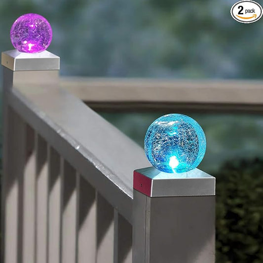 Solar Fence Post Cap Light, 4x4, Color Changing, Waterproof, Outdoor, Wooden or Vinyl Post, Garden Lights, Solar Powered, Crackle Glass Design