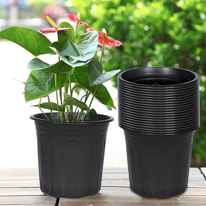 DI QIU REN 100-Pack 1 Gallon Flexible Plant Nursery Pots, Plastic Flower Pots Seedling Pots with 200Pcs Plant Labels, Plastic Plant Pots with Drainage Holes for Plants, Cuttings, Transplanting