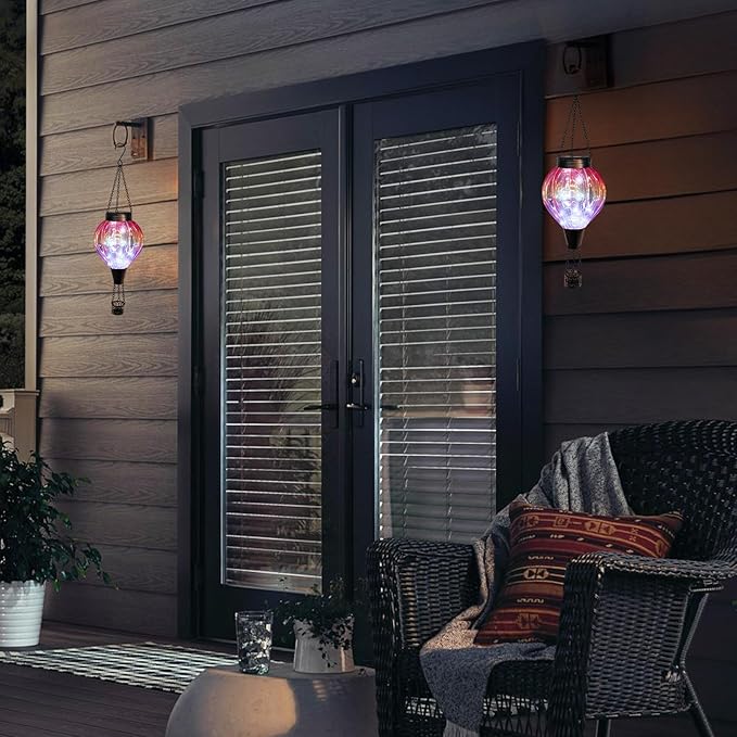 2PC Hot Air Balloon Solar Lantern Outdoor Waterproof, Gradient Orange Glass Balloon Lantern Lights, Hanging Solar Lights for Outside Patio Garden Tree Porch Yard Gift for Women Mom