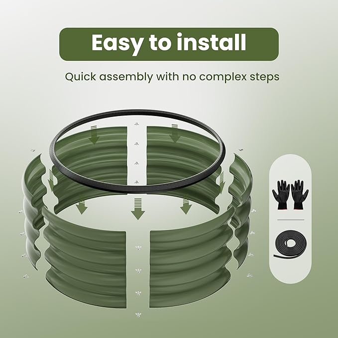 ZXZYHFTY Round Galvanized Raised Garden Bed kit,Green Outdoor Garden Raised Planter Box, Round Large Metal Raised Garden Beds for Vegetable 2 * 2 * 1ft 1 Pack