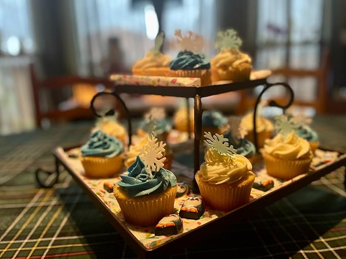 50pcs Edible Snowflakes for Cake Decorating Cupcake Toppers for Christmas Winter frozen Theme Birthday Party Decorations (White & Blue)