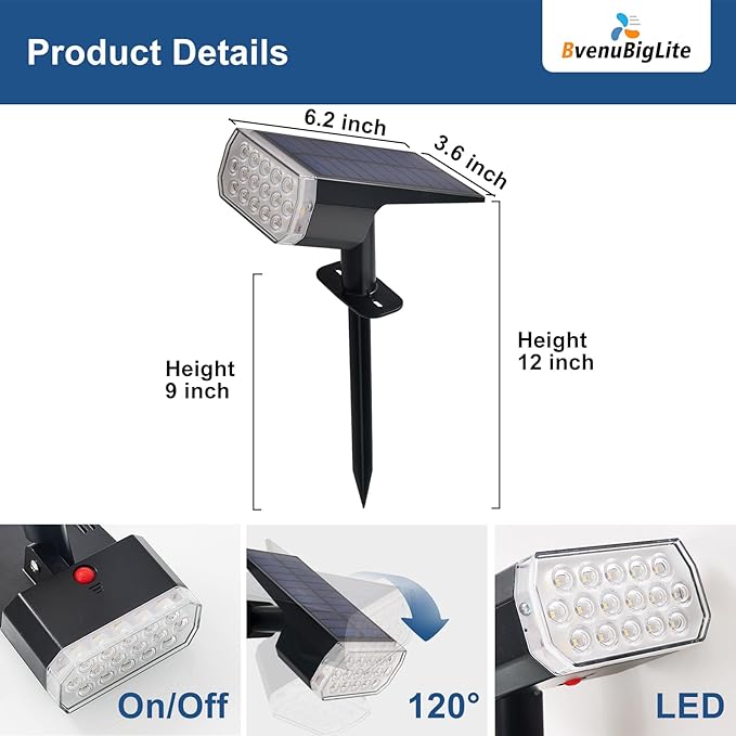 Solar Lights Outdoor Waterproof: IP65 Led Spot Light Decorations for Garden - 3 Lighting Modes Solar Powered for Yard - Dust to Dawn Landscape Lighting Patios Pathway Driveway 4PC White