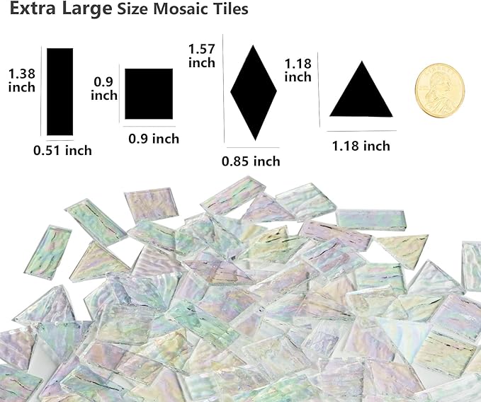 Iridescent Textured Cathedral Glass Mosaic Tiles, 200g Transparent Stained Glass Pieces for Mosaic Art, Pre-Cut for Handmade Crafts, Clear