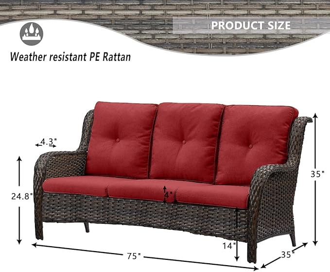 HUMMUH Patio Furniture Set with Fire Pit Table 5-Piece Wicker Outdoor Swivel Rocker Patio Chairs High Back Outdoor Couch Conversation Set for Porch, Backyard, Deck