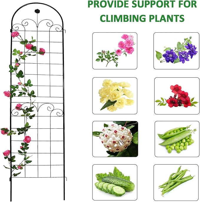 2 Pack Metal Garden Trellis 86.7" H Garden Fence Rustproof Trellis for Climbing Plants Support Roses Flower Outdoor Lawn Black