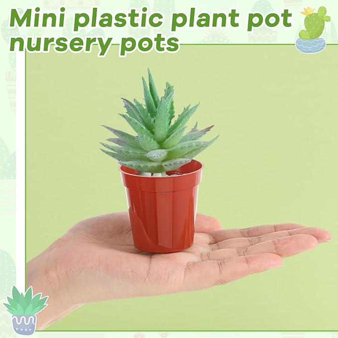 Yaomiao 200 Pcs 2 Inch Red Mini Plastic Plant Pot Nursery Seedling Pots Seed Starter with Drainage Holes for Indoor Outdoor Garden Succulent Plants Cuttings Transplanting