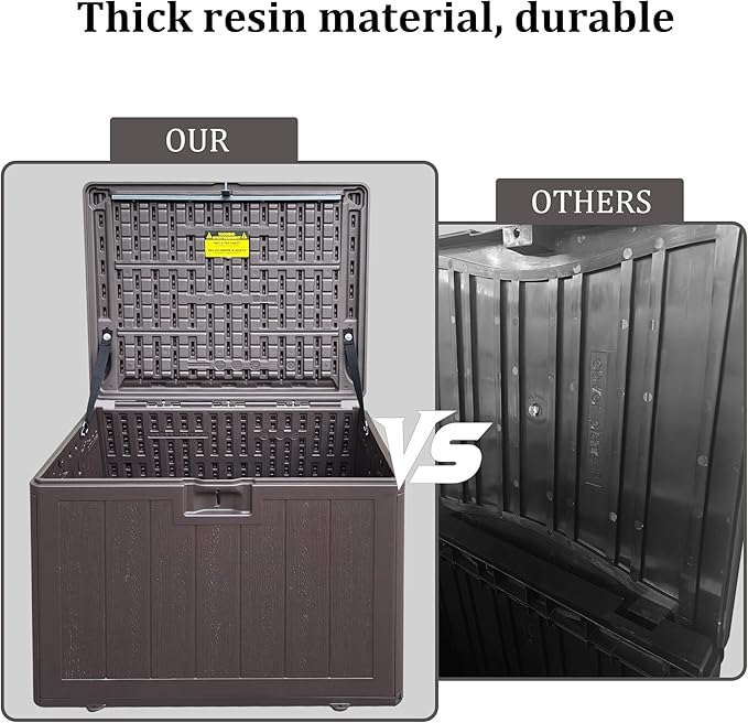 Premium Pro Edition 35 Gallon Lockable Resin Deck Box, Waterproof & UV-Resistant Outdoor Storage Box for Outdoor Storage, Garden Tools & Pool Accessories Storage, Brown