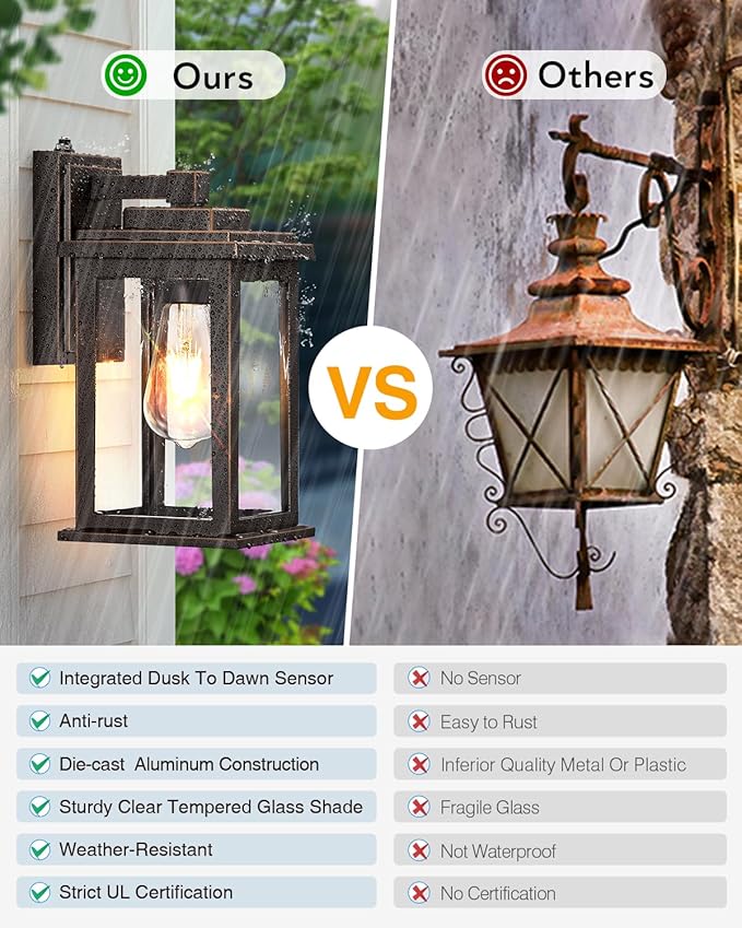 VIANIS Oil Rubbed Bronze Dusk to Dawn Outdoor Lights, Anti-Rust Aluminum Outside Lights for House, Modern Waterproof Hardwired Outdoor Wall Sconce for Porch, Garage, Front Door, Easy-to-Install