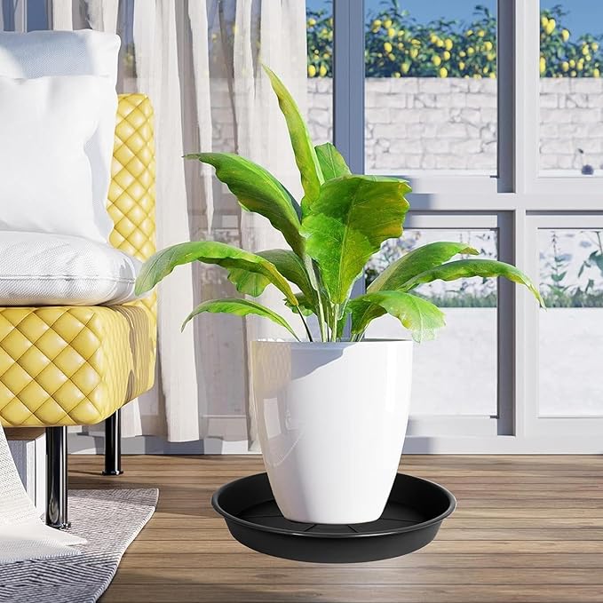2 Pack of Plant Saucer 8 inch, Black Plastic Flower Plant Pot Saucer, Heavy Duty Plant Drip Trays Saucers for Indoor, Plant Water Tray for Planters