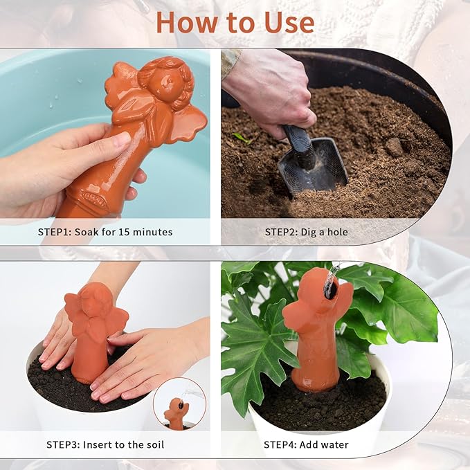 WILDKEN Terracotta Watering Globes, 3 Pack Angel Shaped Plant Watering Spikes Vacation Self-Watering Planters Devices for Indoor and Outdoor Plants