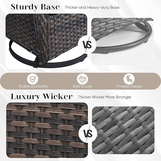 HUMMUH Wicker Patio Furniture High Back Swivel Rocker Patio Chairs Outdoor Bistro Set with Ottomans Side Table for Porch Garden Deck