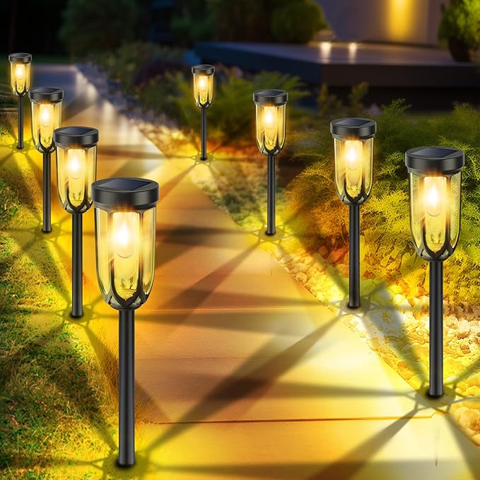 Solar Pathway Lights Outdoor 8 Pack, Solar Lights Outdoor Waterproof IP65, Bright Auto On/Off Driveway Patio Light, LED Solar Garden Lights Landscape Lighting for Walkway Lawn Yard