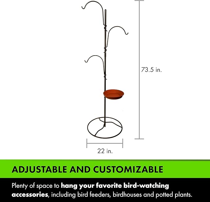 Yard Butler Yard Tree Bird Center - Durable Bird Feeder Holder & Hanging Plant Stand with 3 Hooks & Birdbath Ring - Beautiful Yard Decoration