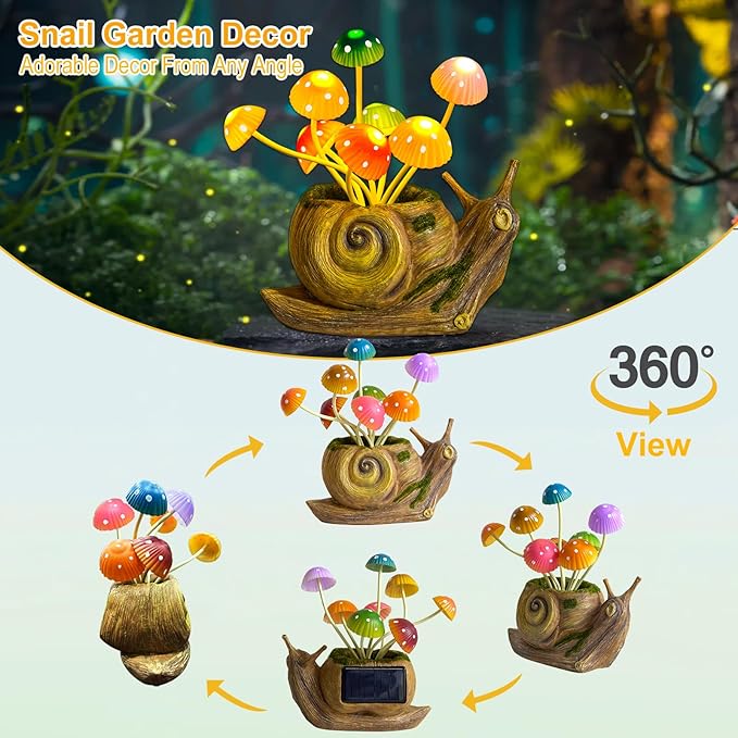 Solar Lights Outdoor Fairy Garden Accessories, Snail Statues Garden Decor for Outside, Gifts for Mother's Day Yard Decorations Patio Lawn Porch Balcony, Unique Housewarming Gifts for Women Mom Grandma