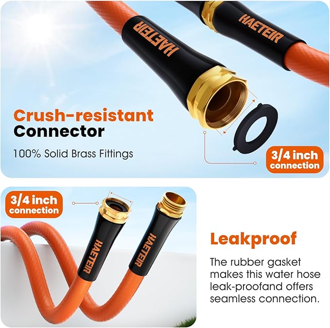 Heavy Duty Garden Hose 5/8 in x 50 ft with Swivel Fitting, Super Flexible Water Hose, All-weather, Lightweight, Burst 600 PSI