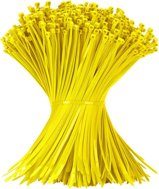 12 Inch Zip Ties Yellow 1000 PCS, 50 Lbs- Heavy Duty Tensile Strength, Nylon PA66 UV Resistant Cable Ties for Indoor and Outdoor Use - Ideal for object bundling and fastening