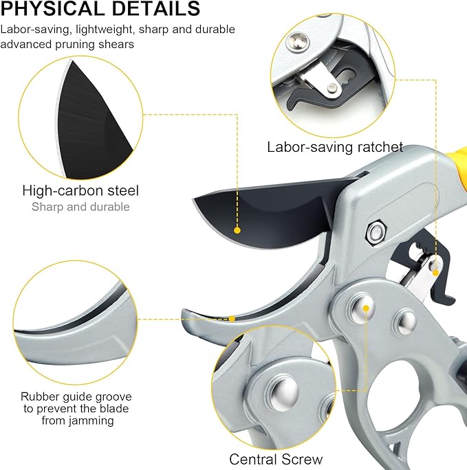 Ultra Sharp Germany Steel Pruning Shears - Cuts 3X Easier, Weak Hand Arthritis Snips, Rust-Resistant, Effortlessly 1-Inch Cut Capacity Garden Scissors, Ergonomic Handle