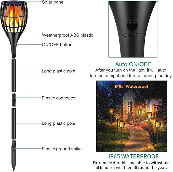 Solar Lights Outdoor, 43" Flickering Flames Torch Light Solar Garden Lights Waterproof Landscape Lighting Dusk to Dawn Auto On/Off Security Torch Light for Yard Patio Driveway, 4Pack