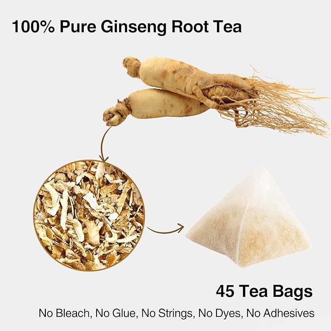 Ginseng Tea Bags – 45 Count | Natural Kidney Cleanse Detox & Repair Tea for Men & Women | Herbal Ginseng Root Tea for Kidney Health Support | Caffeine-Free