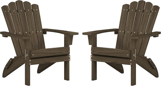 Folding HDPE Adirondack Chair Set of 2, Weather-Resistant Patio Chair with Wide Armrests & High Backrest, Fire Pit Chair for Garden, Backyard, Porch - Light Brown