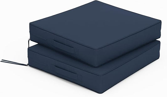 Patio Chair Cushions 17 X 16 X 3 Inch Waterproof Outdoor Seat Cushions for Patio Furniture, Outdoor Sofa Couch Pads with Ties & Handle, Set of 2, Navy Blue
