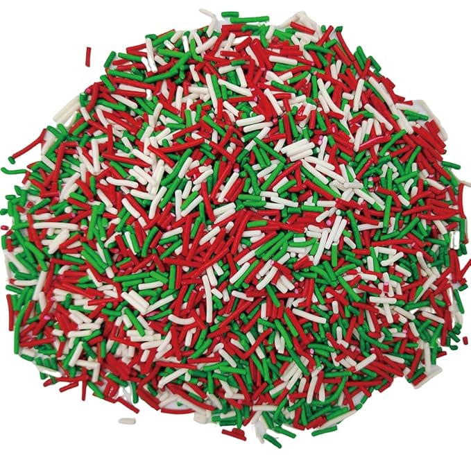 Homankit Christmas Sprinkles for Cake Decorating, Red Green and White Jimmy Sprinkles, Edible Jimmies Sprinkle for Cupcake Toppers Baking Cookie Ice Cream Dount Dessert Decoration