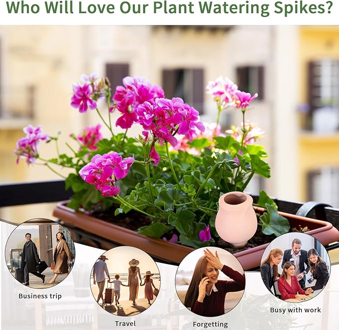 WILDKEN Terracotta Watering Spikes, 4 Pack Tulip Shaped Plant Watering Globes Vacation Self-Watering Planters Devices for Indoor and Outdoor Plants