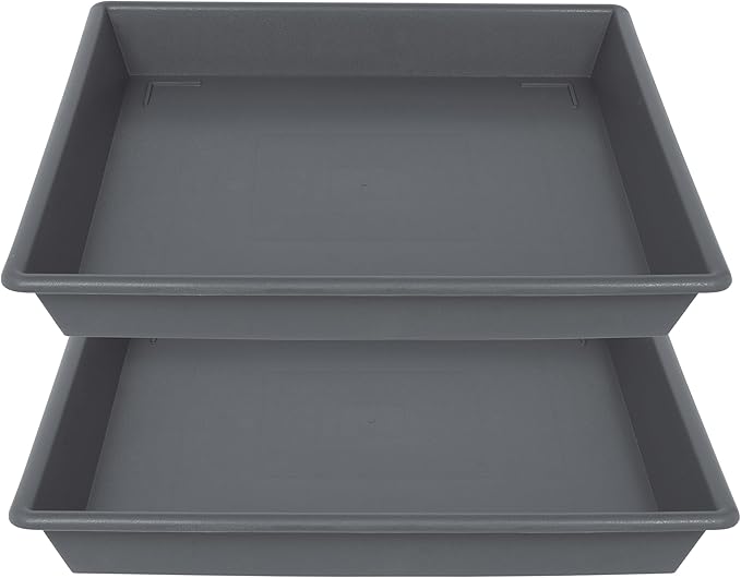 Square Plant Saucer 18 Inch 2 Pack, Large Plant Trays for Pots Heavy Duty Gray Plastic Plant Saucers for Indoors Outdoors, Flower Pot Plant Drip Trays No Holes Plant Lover Gardening Gifts