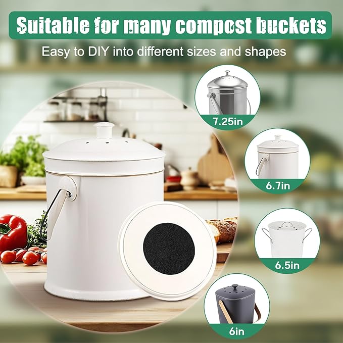 7.25 Inch Charcoal Filters for 10 Pack Kitchen Countertop Compost Bins - Extra Thick 0.3" for Longer Lasting Activated Carbon