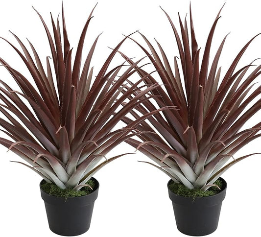 momoplant 2 Pcs Artificial Aloe Vera Plants 27 Inch Red Fake Succulents Faux Agave Plant Potted for Indoor Outdoor Home Office Decor