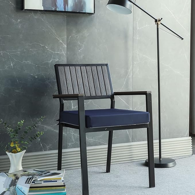 Patio Chair Cushions Set of 2 Non Slip Bottom Chair Pad with Ties Waterproof Square Outdoor Seat Cushion Replacement for Garden Swing Furniture 20x20 Inch, Navy Blue