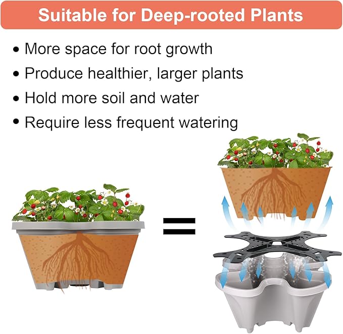 Vertical Planter 5 Tier Stackable Planters Garden Planters Strawberry Herb Flower and Vegetable Planter Indoor Outdoor Gardening Pots with Removable Wheels and Tools 2-Pack