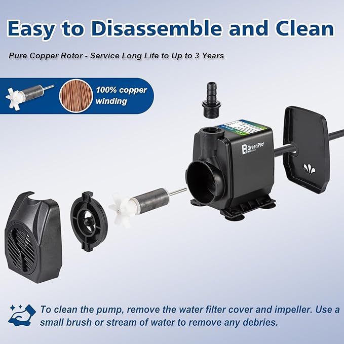 Submersible Water Pump, 800GPH 60W Ultra Quiet Fountain Pump (3000L/H), with 4 Nozzles 10ft High Lift for Aquarium, Fish Tank, Pond, Waterfall, Outdoor, Statuary, Hydroponics