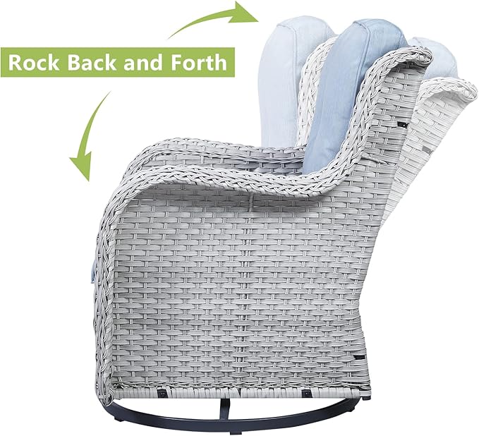 HUMMUH 5 Pieces Outdoor Furniture Patio Furniture Set Wicker Swivel Patio Chairs with 2 Seater Outdoor Sectional Sofa/Patio Loveseat with Ottomans(Light Grey/Light Blue)