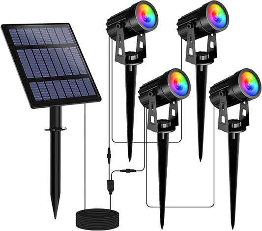 T-SUNUS Halloween Solar Spot Lights Outdoor Color Changing, Landscape Spotlights RGB Lighting Waterproof IP65 9.8ft Cable for Christmas Patio Pathway Yard Garden Wall Holiday Decoration (Multi-Color)