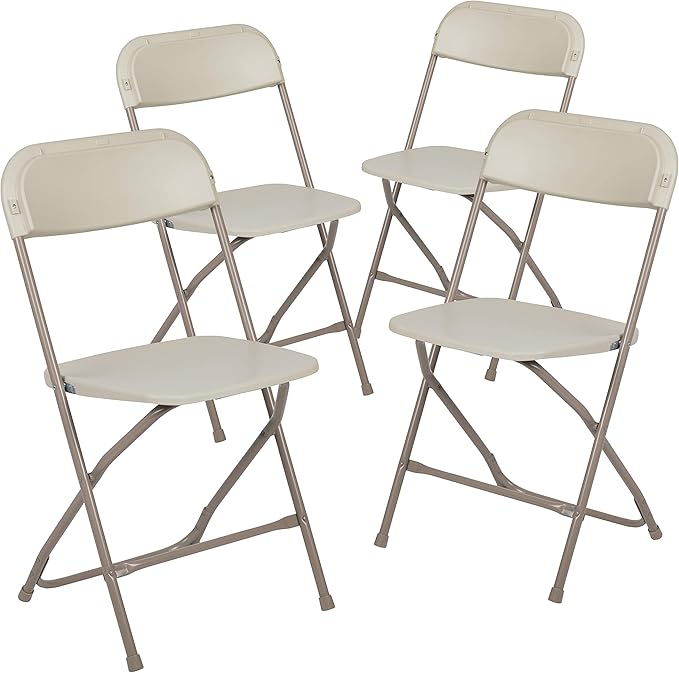 Flash Furniture Hercules Series Plastic Folding Chair - Beige - 4 Pack 650LB Weight Capacity Comfortable Event Chair-Lightweight Folding Chair