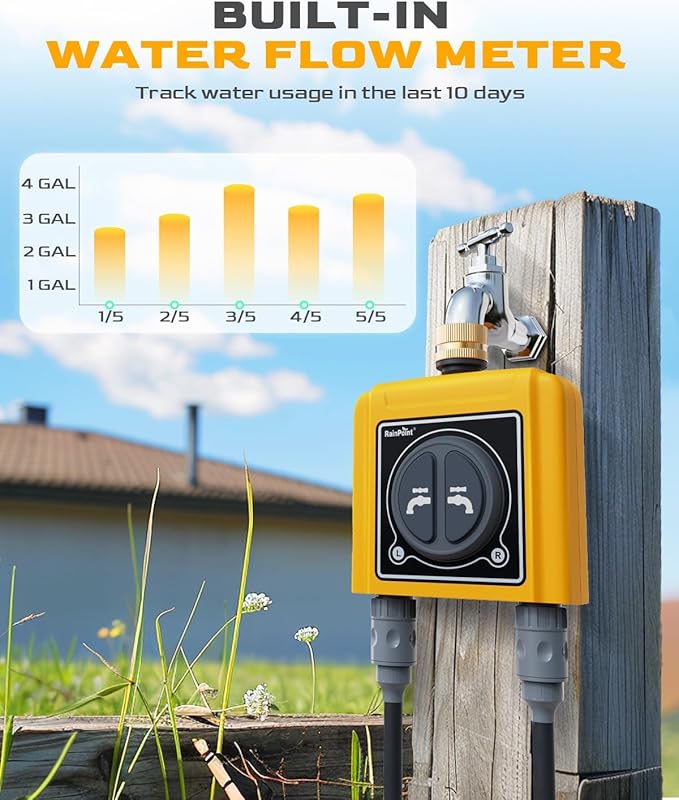 RAINPOINT WiFi Sprinkler Timer 2 Zone, Smart Water Hose Timer 2 Outlet Only, Without WiFi Hub, Must Use with 2.4Ghz WiFi and TWG004WRF WiFi Hub (Lot Number After 202108)