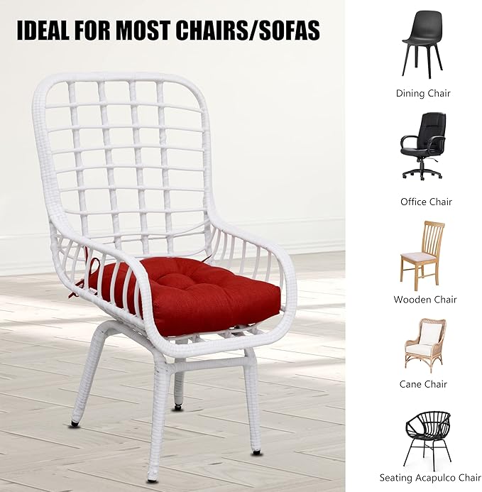 RACE LEAF Patio Chair Cushions 19x19 4 Pack, Thickened Outdoor Seat Cushions Water Resistant Stain Resistant Non-Slip Ties (Red)