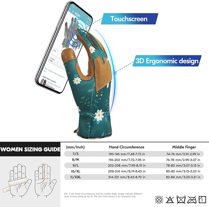 Vgo... 1Pair Gardening Gloves for Women, Goatskin leather Thorn Proof Working Gloves for Weeding, Digging, Raking, Pruning and Planting,Touchscreen(S,Dark Green,GA7471)
