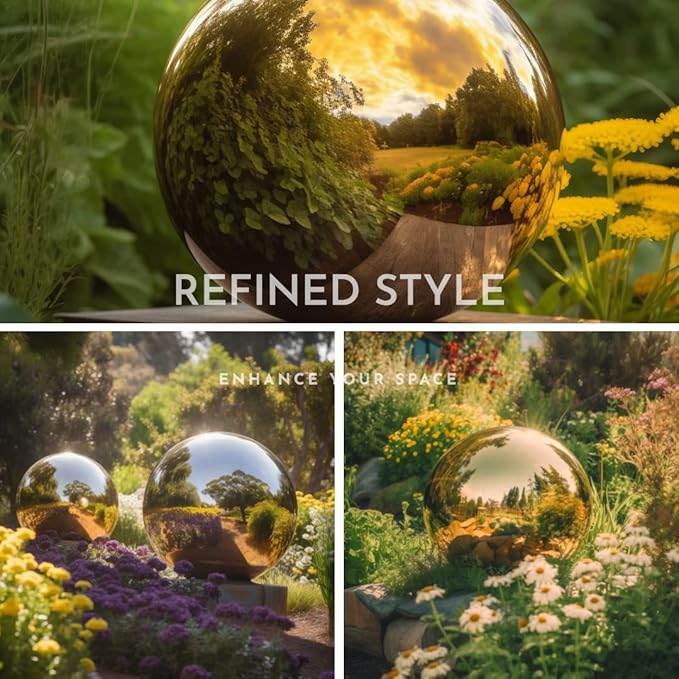 12 Inch Stainless Steel Gazing Globe,v2croft Hollow Ball Mirrored Surface Polished Shiny Sphere,Garden Stainless Steel Gazing Ball for Outdoor Lawn Pond Yard Ornament(Gold)