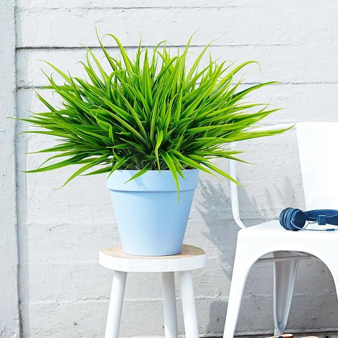 Uieke 12 Bundles Artificial Outdoor Plants UV Resistant Fake Grass Plants Faux Plastic Plants Greenery Shrubs for Home Garden Pathway Window Box Front Porch Spring Summer Decor, Green